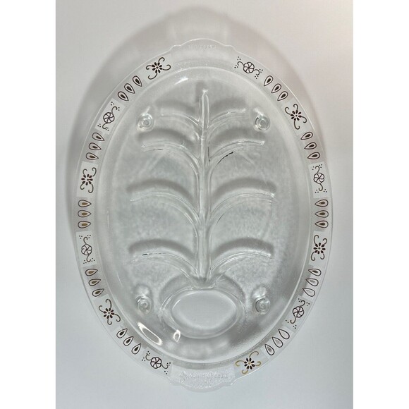 MCM Inland Glass 14 3/4” Meat Platter Starburst Black Gold Vintage 1960’s - Picture 4 of 7